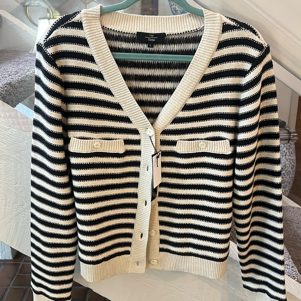 Cotton blend striped preppy cardigan XL